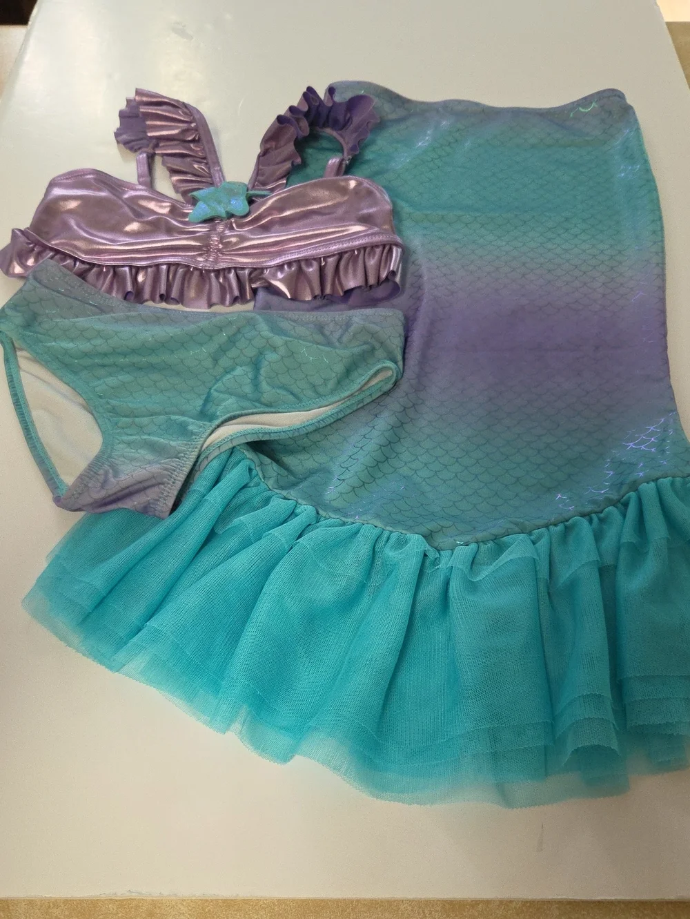Girls approximate Size 6/8  Mermaid three-Piece Set - Purple & Teal